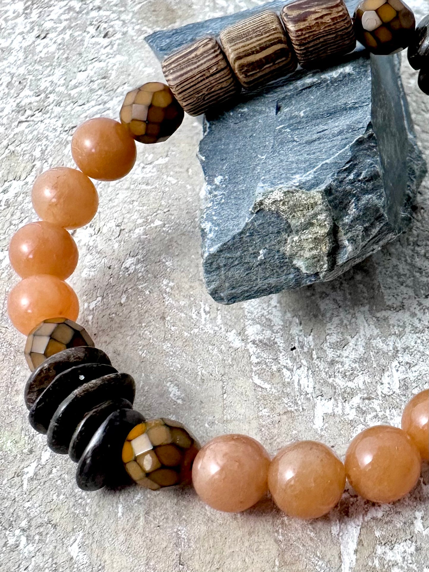Rustic Gemstone & Wood Stretch Bracelet