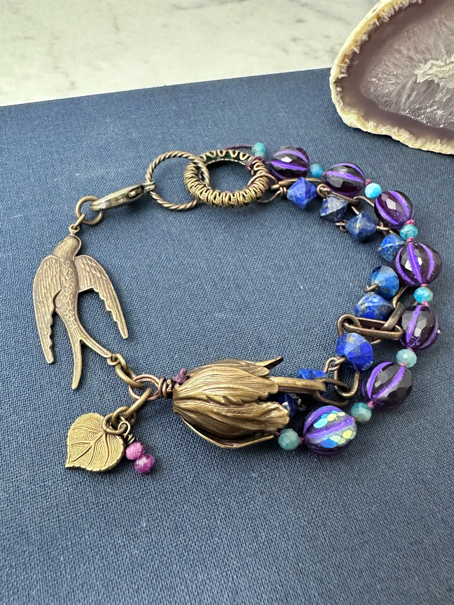 Soaring Sparrow Gemstone Charm Bracelet
