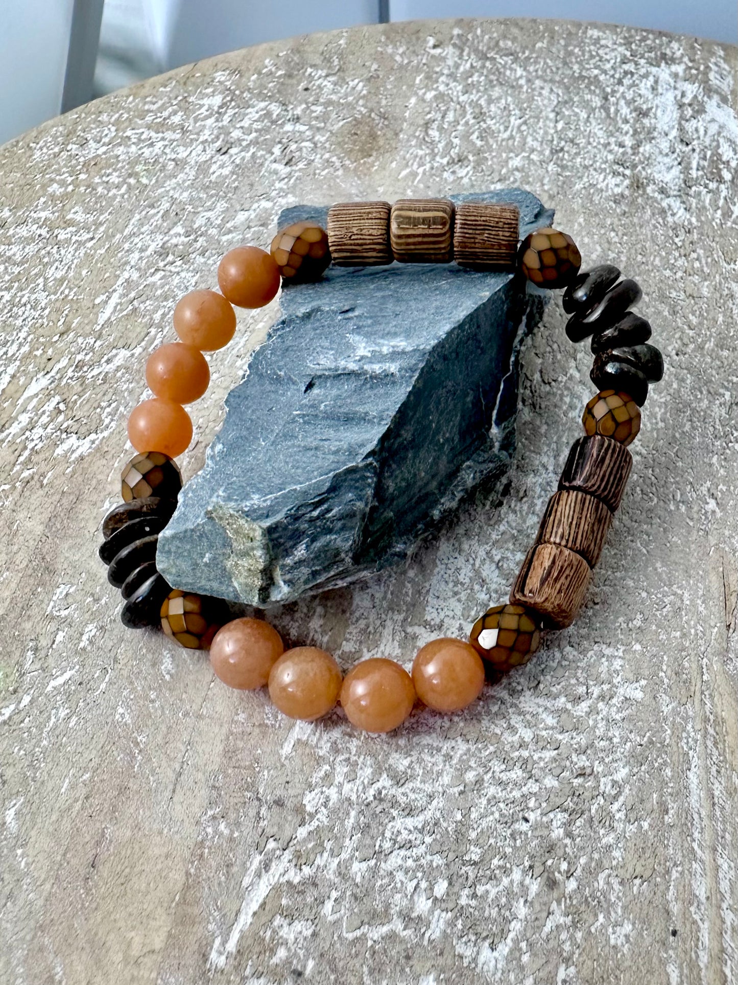 Rustic Gemstone & Wood Stretch Bracelet