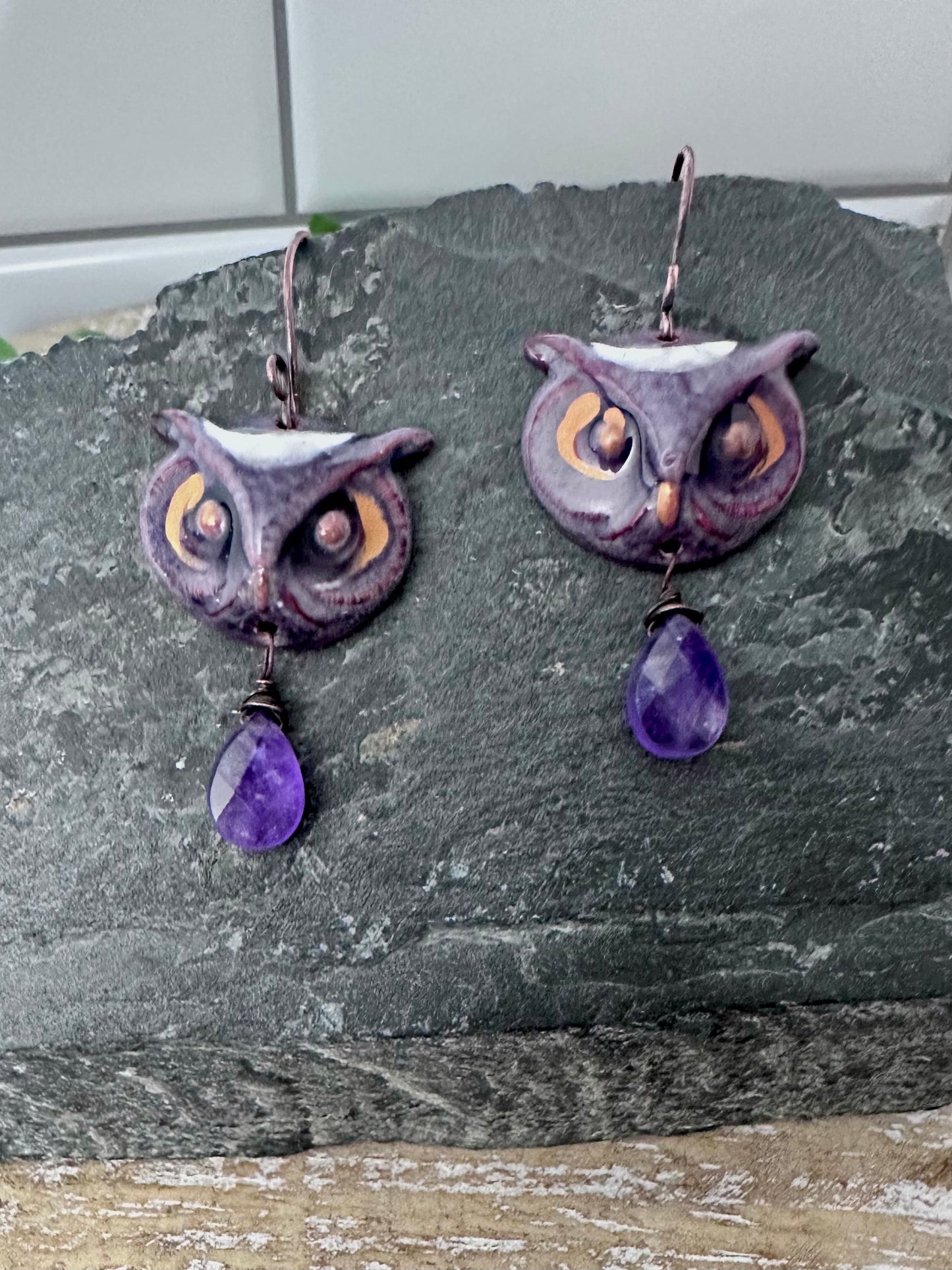 Give a Hoot Amethyst Earrings