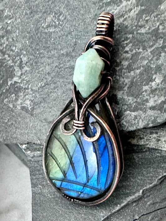 Carved Labradorite Teardrop Pendant